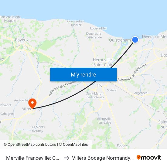 Merville-Franceville: Camping to Villers Bocage Normandy France map