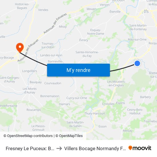 Fresney Le Puceux: Bourg to Villers Bocage Normandy France map