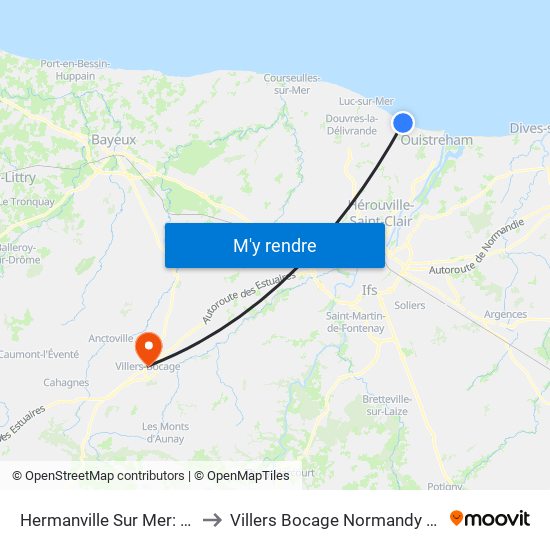 Hermanville Sur Mer: Plage to Villers Bocage Normandy France map