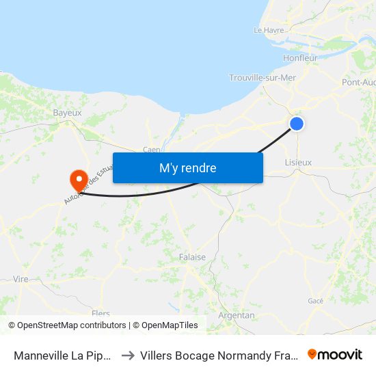 Manneville La Pipard to Villers Bocage Normandy France map