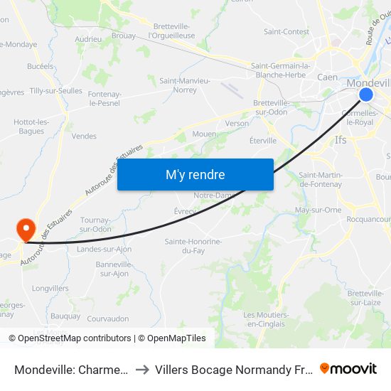 Mondeville: Charmettes to Villers Bocage Normandy France map