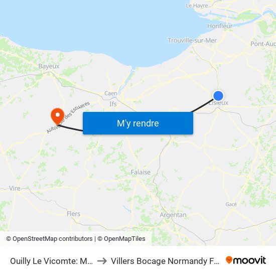 Ouilly Le Vicomte: Mairie to Villers Bocage Normandy France map