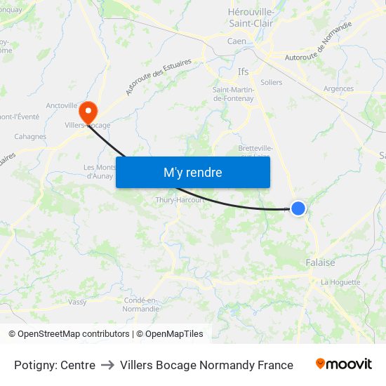 Potigny: Centre to Villers Bocage Normandy France map