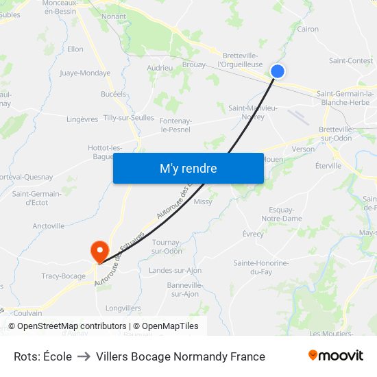 Rots: École to Villers Bocage Normandy France map