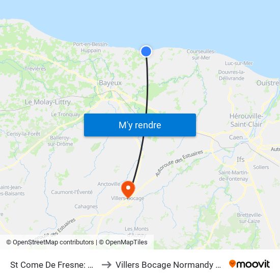 St Come De Fresne: Église to Villers Bocage Normandy France map