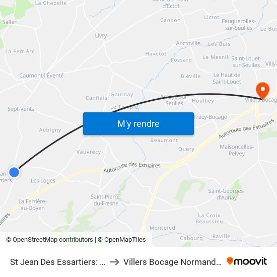 St Jean Des Essartiers: Calvaire to Villers Bocage Normandy France map