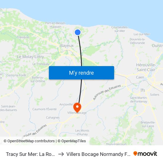 Tracy Sur Mer: La Rosière to Villers Bocage Normandy France map