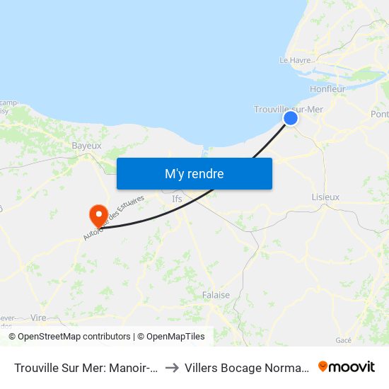 Trouville Sur Mer: Manoir-La Roseraie to Villers Bocage Normandy France map