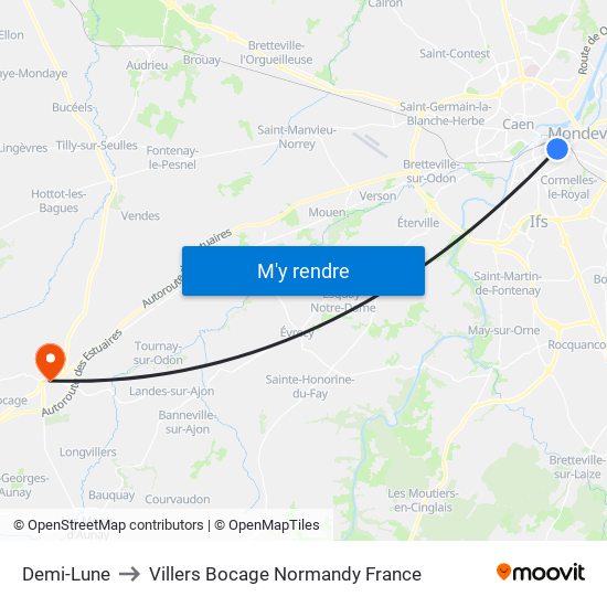 Demi-Lune to Villers Bocage Normandy France map