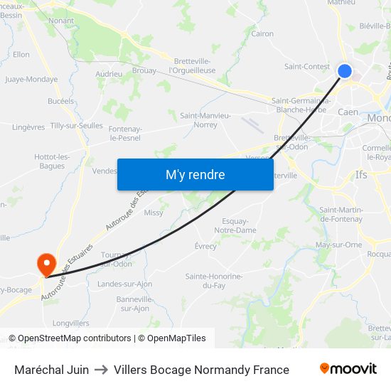 Maréchal Juin to Villers Bocage Normandy France map