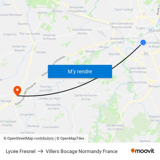 Lycée Fresnel to Villers Bocage Normandy France map