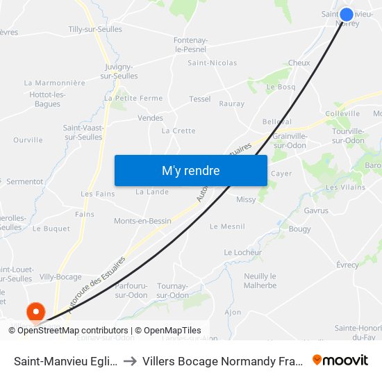 Saint-Manvieu Eglise to Villers Bocage Normandy France map