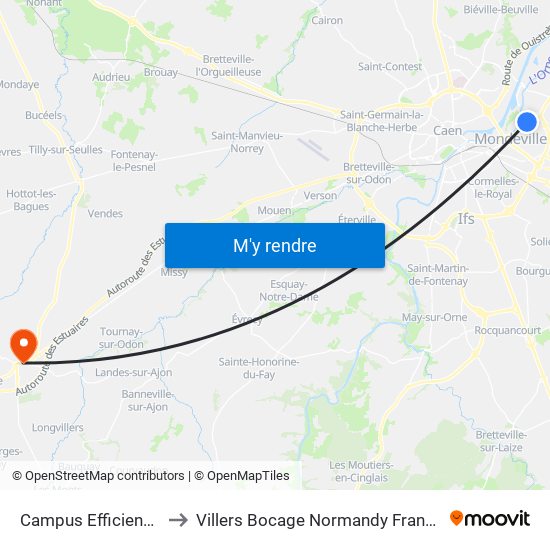 Campus Efficience to Villers Bocage Normandy France map