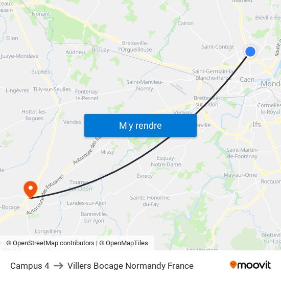 Campus 4 to Villers Bocage Normandy France map