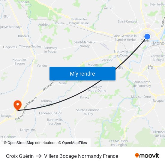 Croix Guérin to Villers Bocage Normandy France map