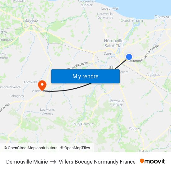 Démouville Mairie to Villers Bocage Normandy France map