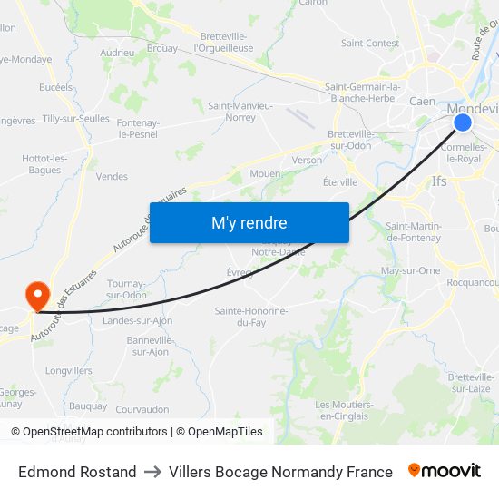Edmond Rostand to Villers Bocage Normandy France map