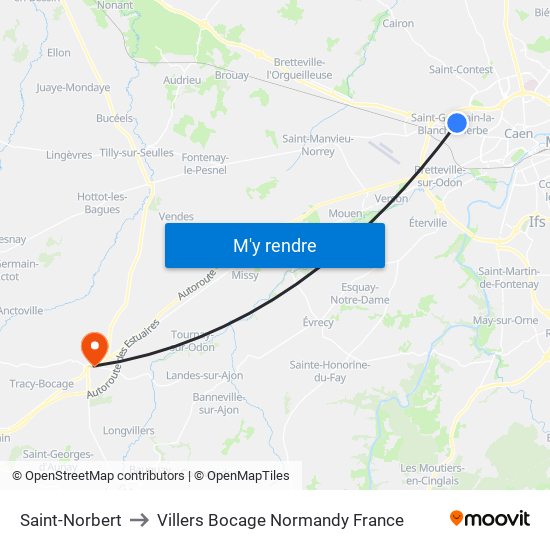 Saint-Norbert to Villers Bocage Normandy France map