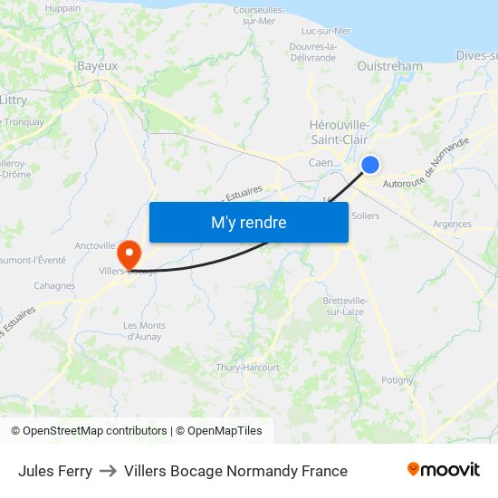 Jules Ferry to Villers Bocage Normandy France map