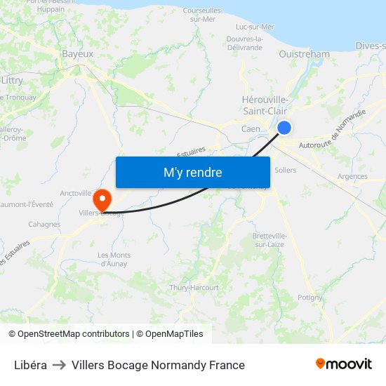 Libéra to Villers Bocage Normandy France map