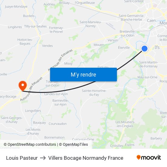 Louis Pasteur to Villers Bocage Normandy France map