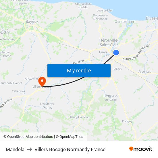 Mandela to Villers Bocage Normandy France map