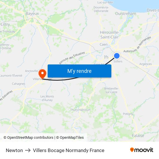 Newton to Villers Bocage Normandy France map