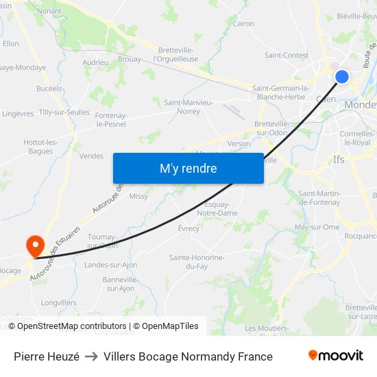 Pierre Heuzé to Villers Bocage Normandy France map
