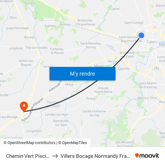 Chemin Vert Piscine to Villers Bocage Normandy France map