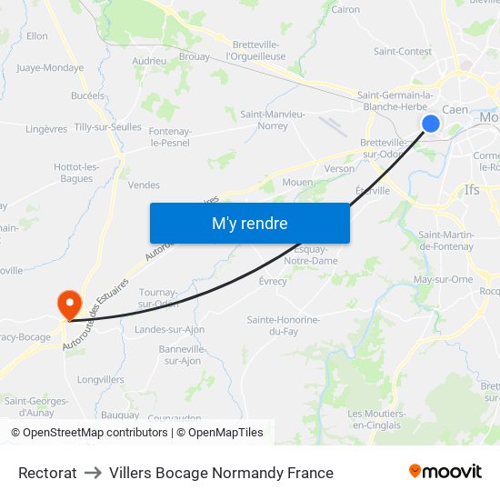 Rectorat to Villers Bocage Normandy France map