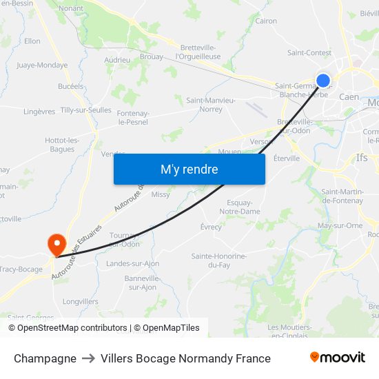 Champagne to Villers Bocage Normandy France map