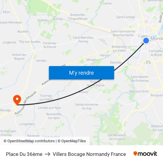 Place Du 36ème to Villers Bocage Normandy France map