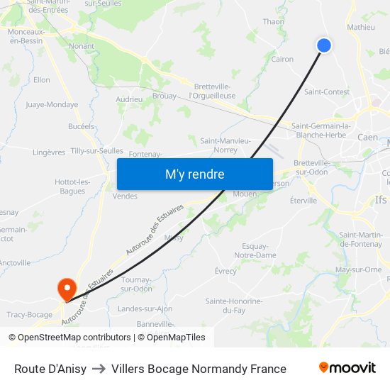 Route D'Anisy to Villers Bocage Normandy France map