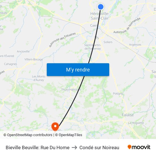 Bieville Beuville: Rue Du Home to Condé sur Noireau map