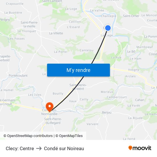 Clecy: Centre to Condé sur Noireau map
