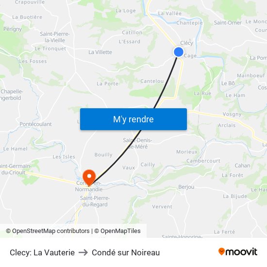 Clecy: La Vauterie to Condé sur Noireau map