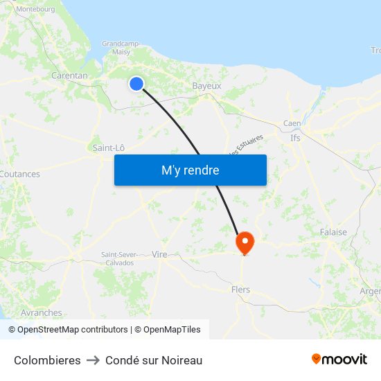 Colombieres to Condé sur Noireau map
