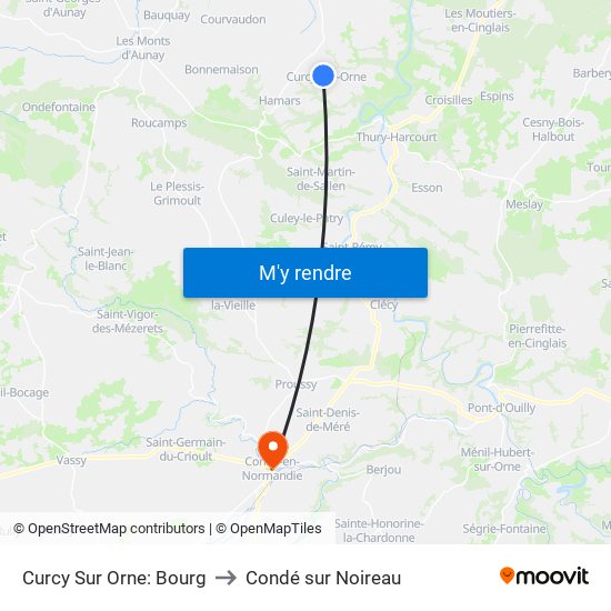 Curcy Sur Orne: Bourg to Condé sur Noireau map