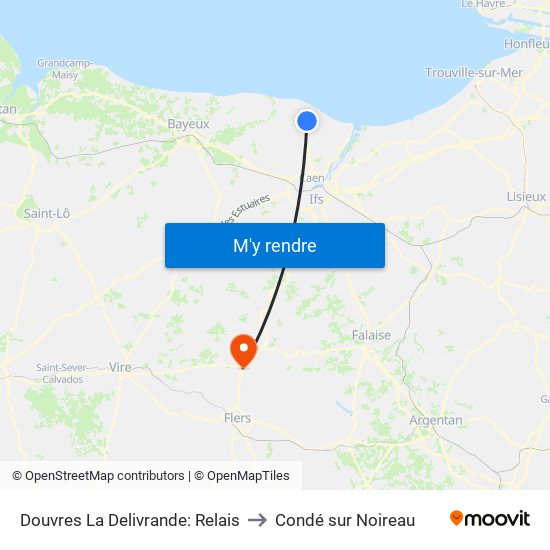 Douvres La Delivrande: Relais to Condé sur Noireau map