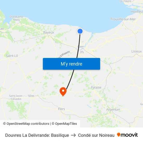 Douvres La Delivrande: Basilique to Condé sur Noireau map
