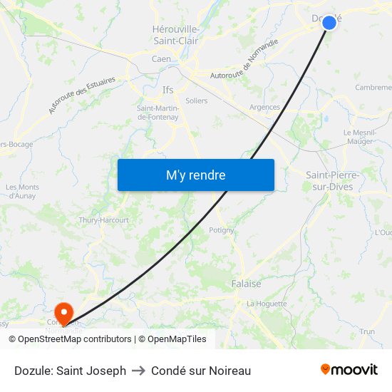 Dozule: Saint Joseph to Condé sur Noireau map