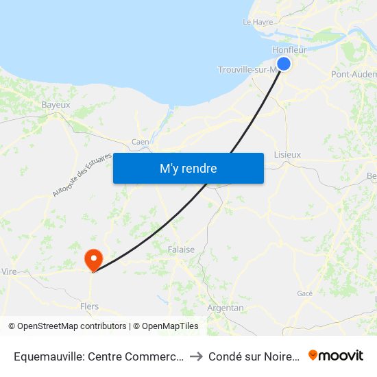 Equemauville: Centre Commercial to Condé sur Noireau map