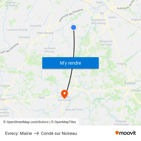 Evrecy: Mairie to Condé sur Noireau map