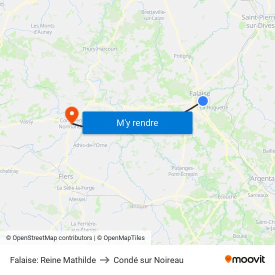 Falaise: Reine Mathilde to Condé sur Noireau map