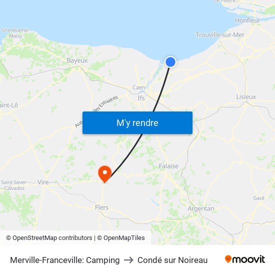 Merville-Franceville: Camping to Condé sur Noireau map