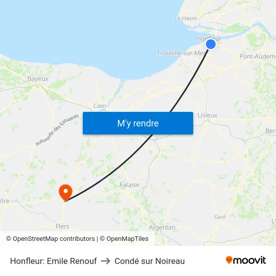 Honfleur: Emile Renouf to Condé sur Noireau map