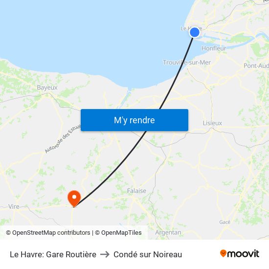 Le Havre: Gare Routière to Condé sur Noireau map