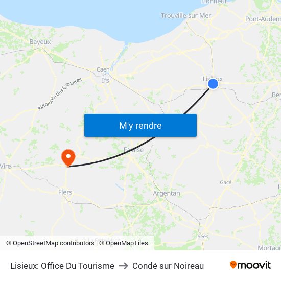 Lisieux: Office Du Tourisme to Condé sur Noireau map