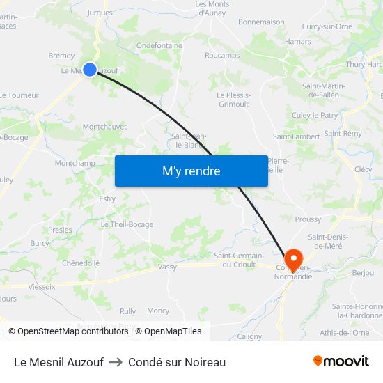 Le Mesnil Auzouf to Condé sur Noireau map