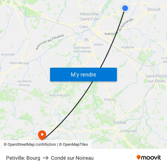 Petiville: Bourg to Condé sur Noireau map